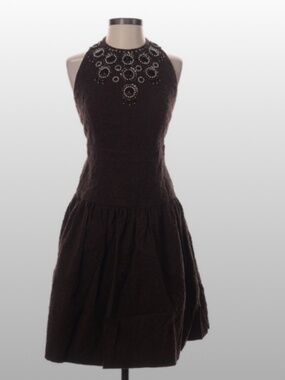 MILLY  Chocolate Brown Sleeveless Backless Halter Dress with Bead Accents Size 4